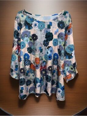 SHEIN Curve Floral Scoop Neck Tunic in Blue, Cream, Teal and Orange-5XL-EC